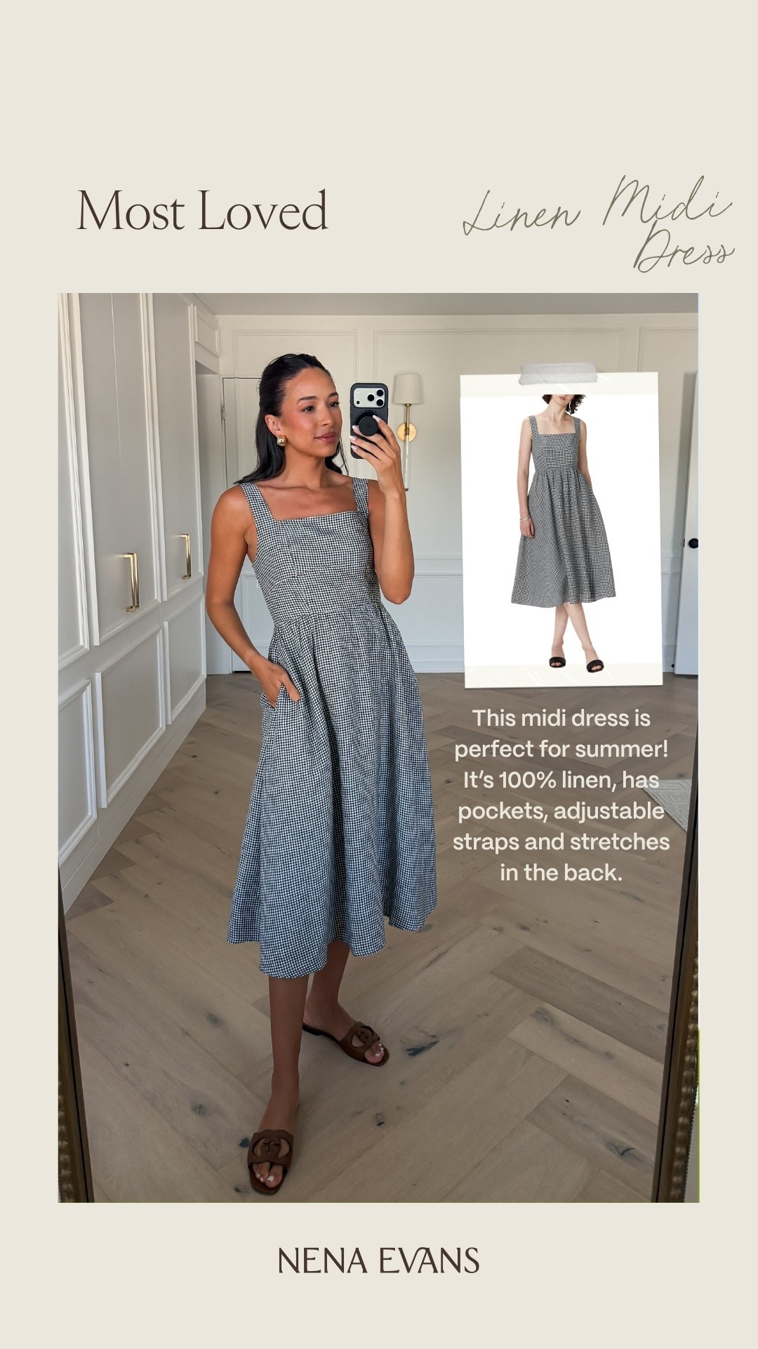 Most loved in May 🤍 This midi dress is perfect for summer! It’s 100% linen, has pockets, adjustable straps and stretches in the back. I’m wearing size Small - fits TTS 

summer outfit, summer dresses, linen dress, gingham dress, mom outfit, postpartum outfit, weekend outfit, dinner outfit, date night outfit, vacation outfit

#LTKSeasonal