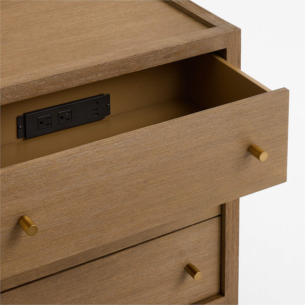 Keane 26" Solid Driftwood 3-Drawer Charging Nightstand + Reviews | Crate & Barrel | Crate & Barrel