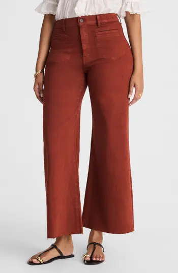 Madewell Garment Dye Patch Pocket Raw Hem Crop Flare Wide Leg Jeans in Henna at Nordstrom Rack, Size 23 | Nordstrom Rack