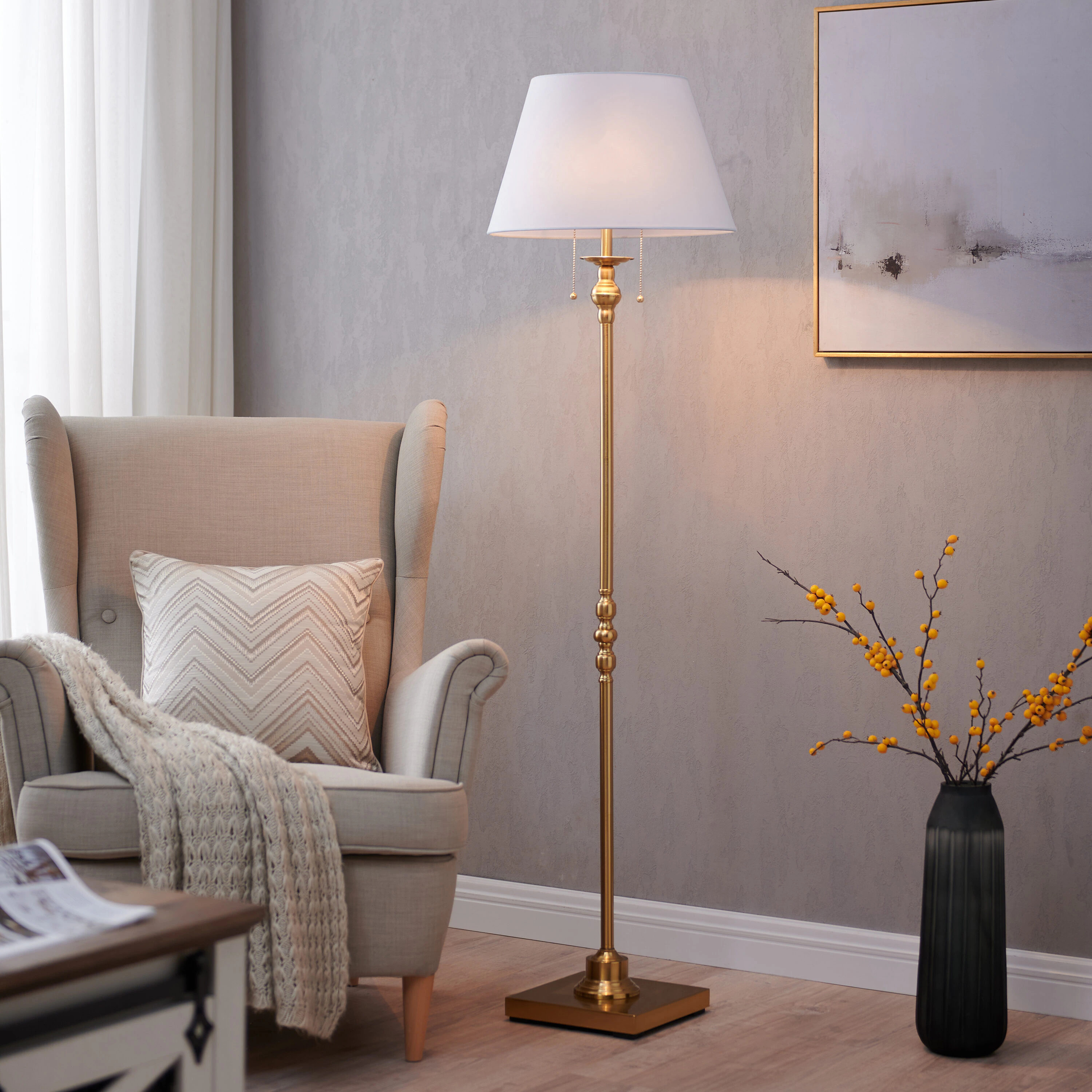 KAWOTI 60.5-in Gold Standard Floor Lamp with Fabric Shade | Lowe's