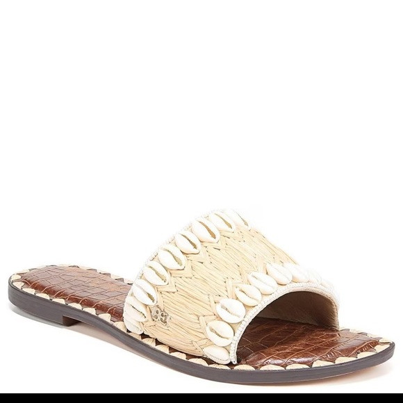 Sam Edelman Gale raffia shell embellished beaded slide sandal shoe size 7.5 | Poshmark