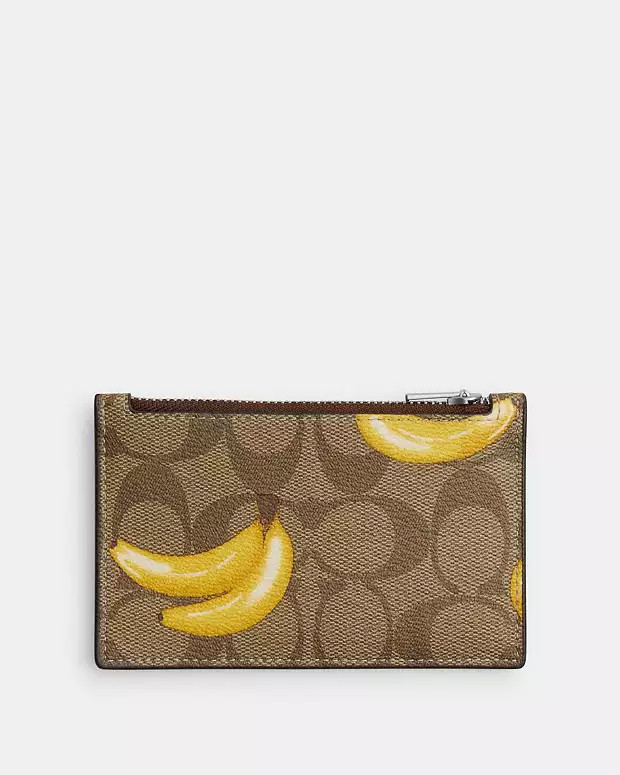 Zip Card Case In Signature Canvas With Banana Print | Coach Outlet US