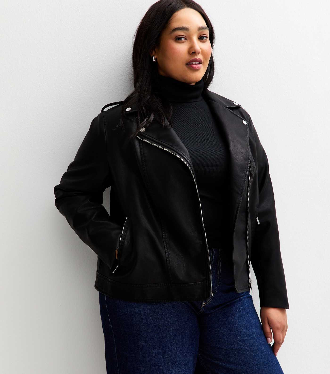 Curves Black Faux Leather Biker Jacket | New Look | New Look (UK)