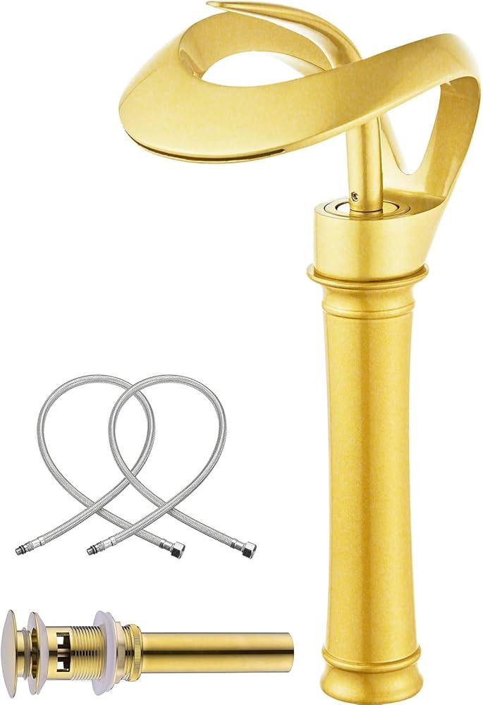 AUU Tall Frosted Gold Waterfall Bathroom Sink Faucet Solid Brass Elegant Lavatory Tap Single Hole... | Amazon (US)
