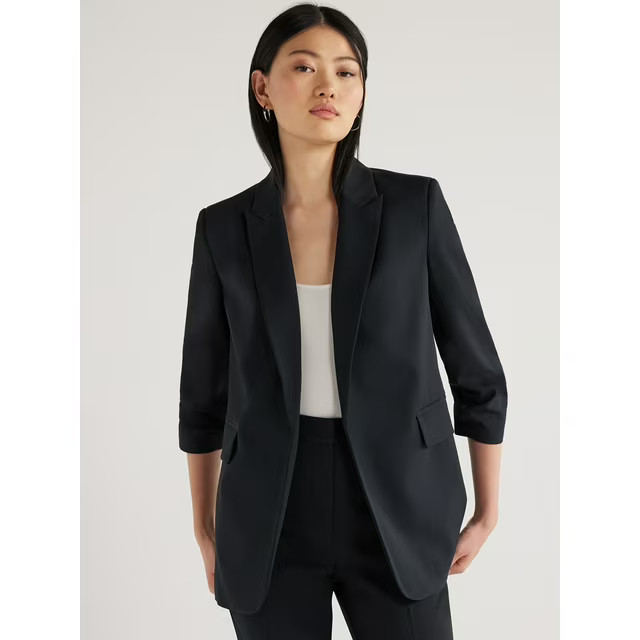Scoop Women's Relaxed Fit Scrunch Sleeve Blazer, Sizes XS-XXL | Walmart (US)