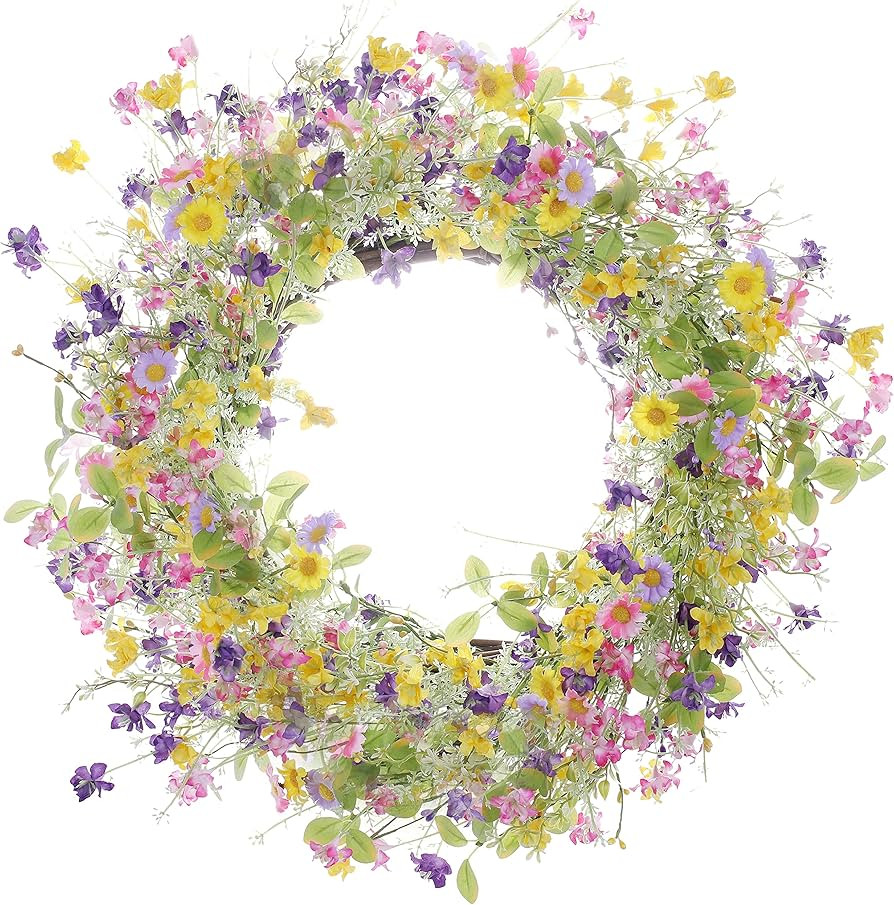 JINGHONG Artificial Daisy Wreath,22 Inch Spring Wreath Colorful Summer Wreath Floral Wreaths with... | Amazon (US)