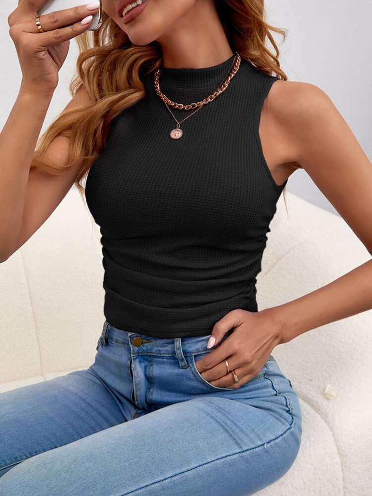 Mock Neck Waffle Knit Tank Top | SHEIN
