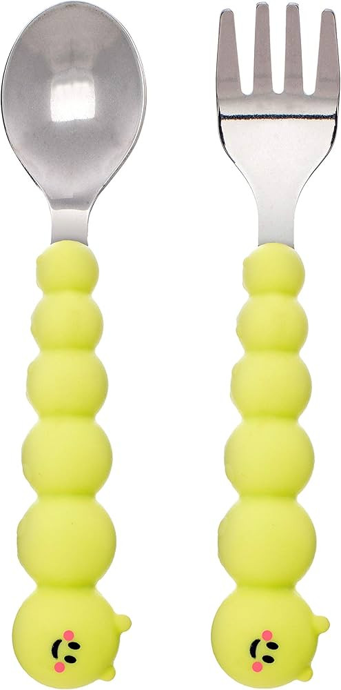 melii Silicone & Stainless Steel Caterpillar Spoon & Fork Utensil Set for Toddlers & Children | Amazon (US)