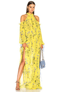 self-portrait Floral Printed Cold Shoulder Dress in Yellow | FWRD 