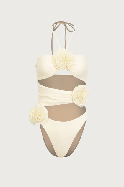 Rose Cut Out One Piece (Faux Suede Cream/Cream) | SAME