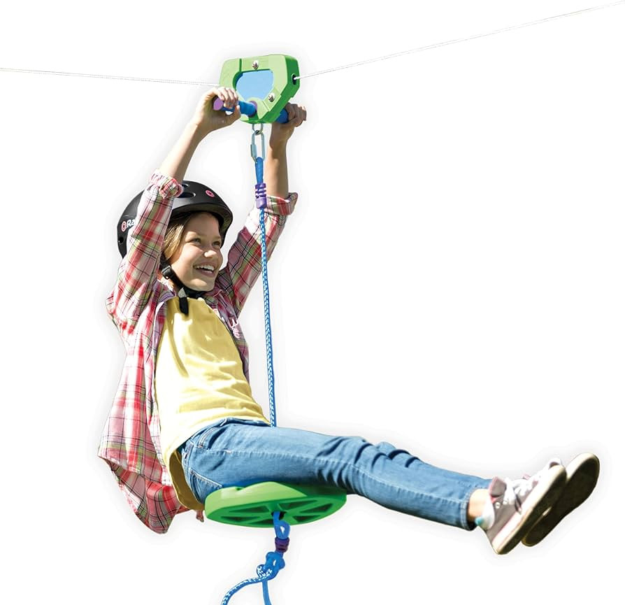 HearthSong 100-Foot Green Galvanized Steel Backyard Zipline Kit, Adjustable/Removable Seat, Rubbe... | Amazon (US)