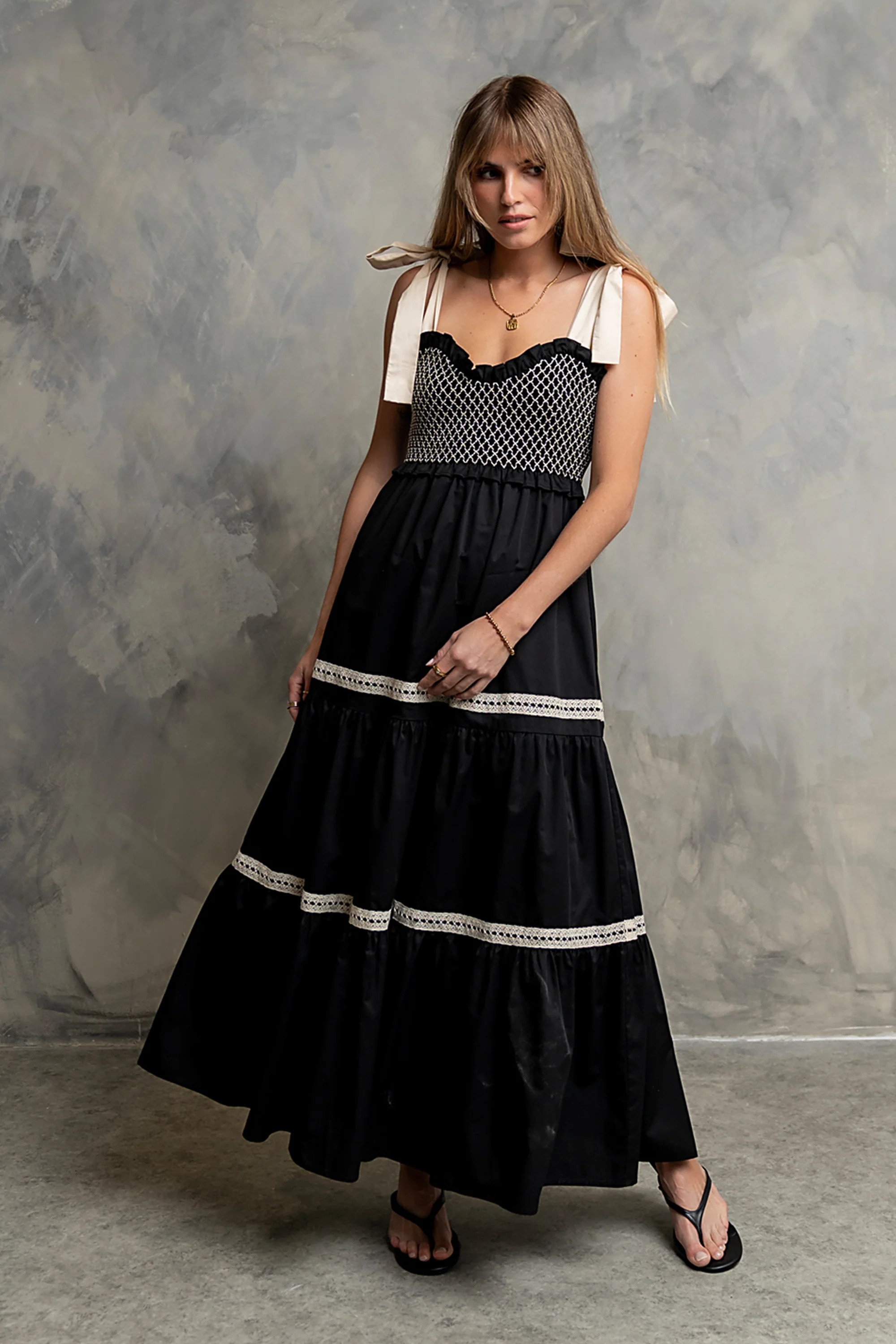 Mollie Tiered Maxi Dress in Black | Böhme US
