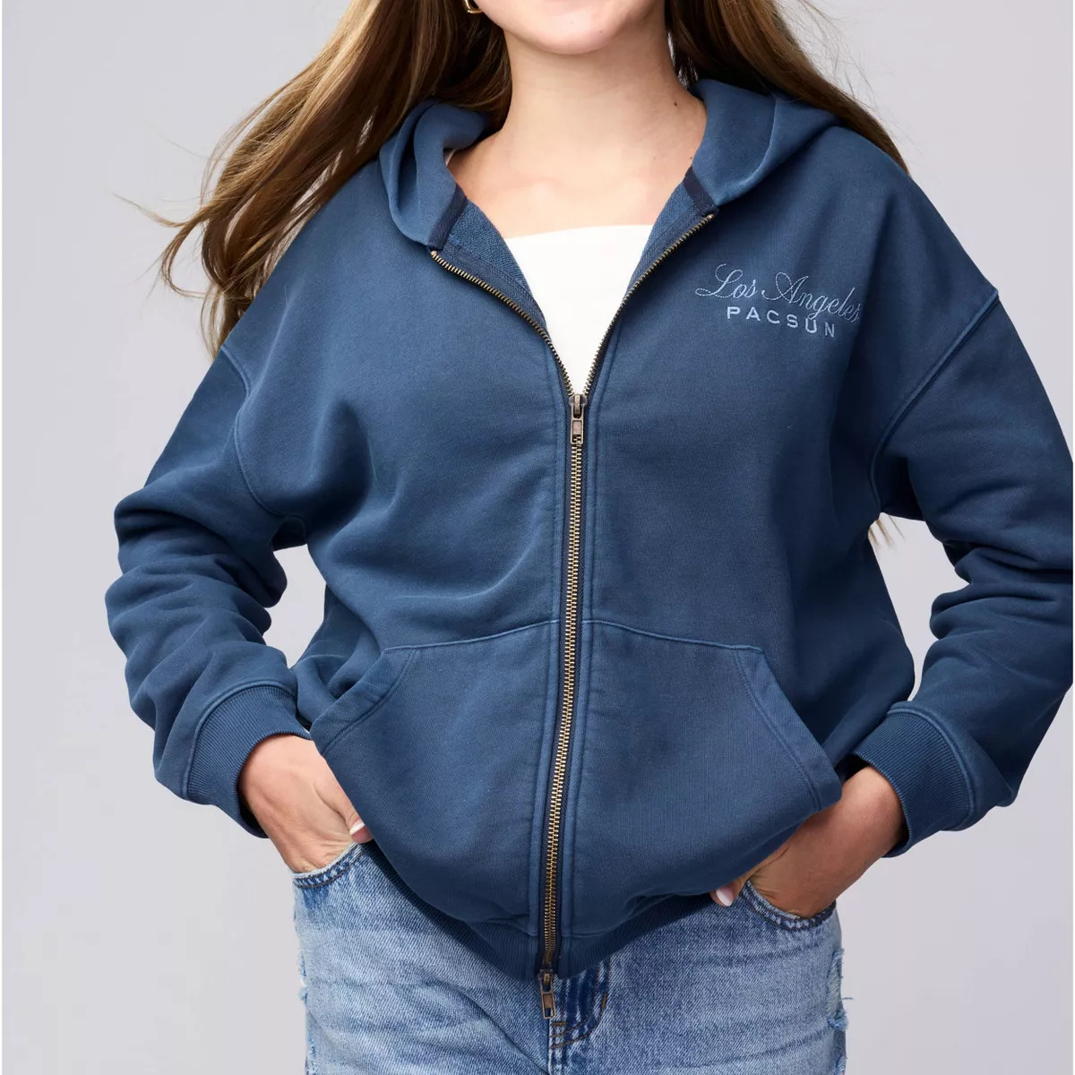 Pacsun Kids Girls' Oversized Full Zip French Terry Hoodie - Navy M | Target