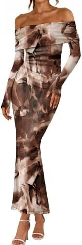 LILLUSORY Off The Shoulder Bodycon Floral Dress 2025 Fall Long Sleeve Maxi Wedding Guest Cocktail... | Amazon (US)