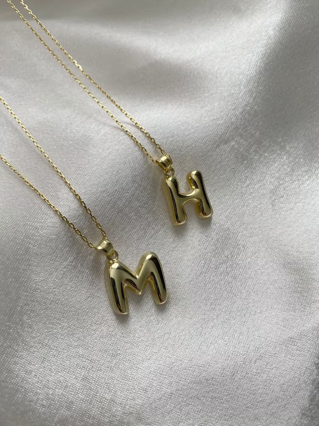 Balloon Letter Necklace 14k Gold Bubble Initial Pendant - Etsy | Etsy (US)