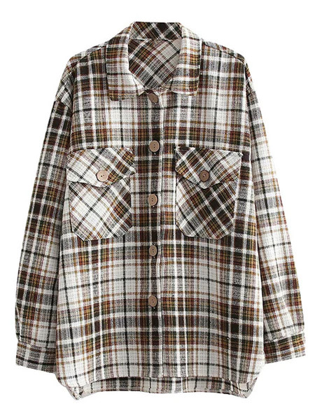 'Jasmine' Wooden Buttons Pocket Plaid Shirt | Goodnight Macaroon