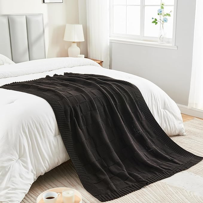 CozeCube Knit Throw Blanket, Brown Checkered Throw Blanket for Couch, Soft Cozy Warm Knitted Thro... | Amazon (US)
