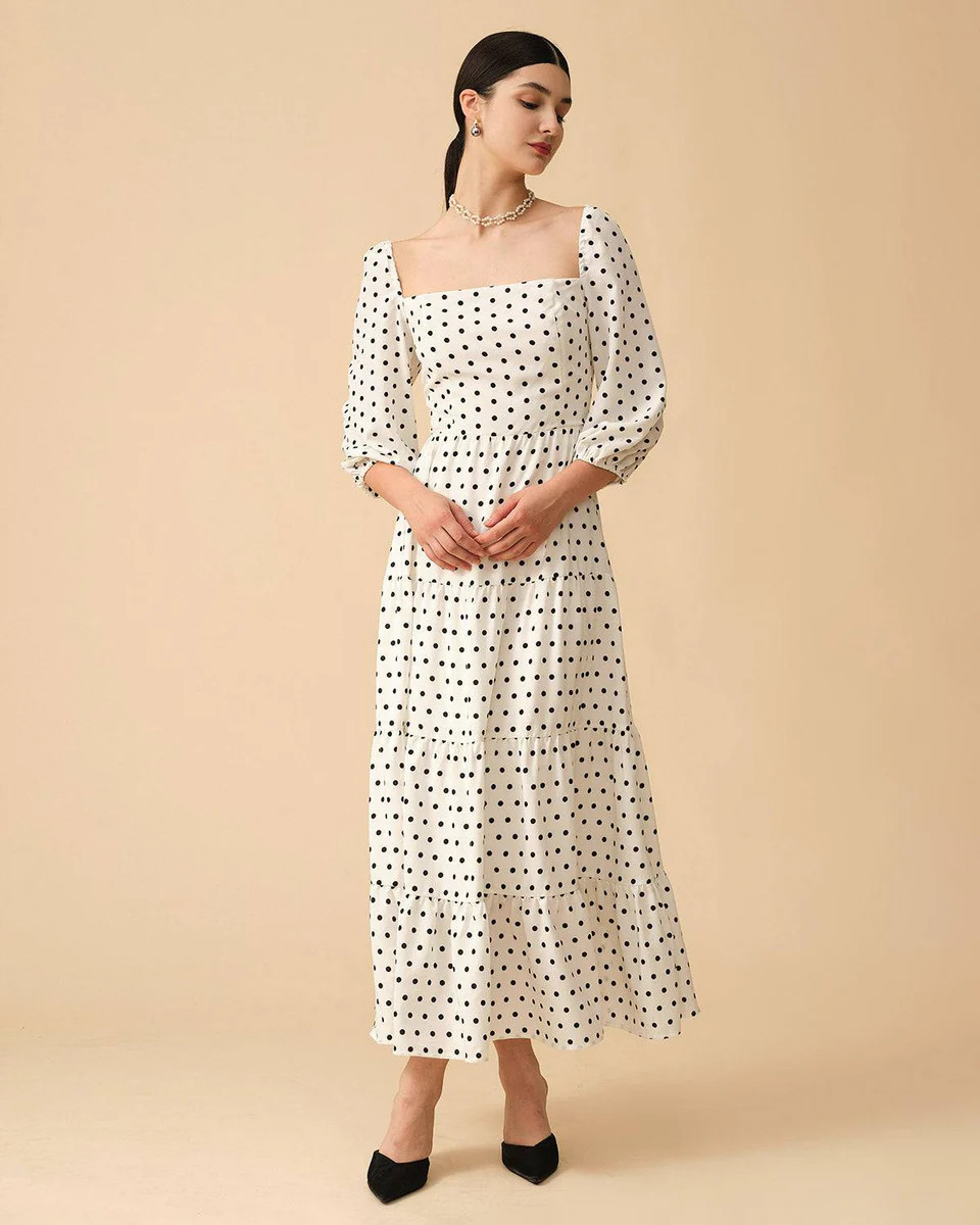 The Dot Ruffle Hem Maxi Dress & Reviews - White - Dresses | RIHOAS | rihoas.com