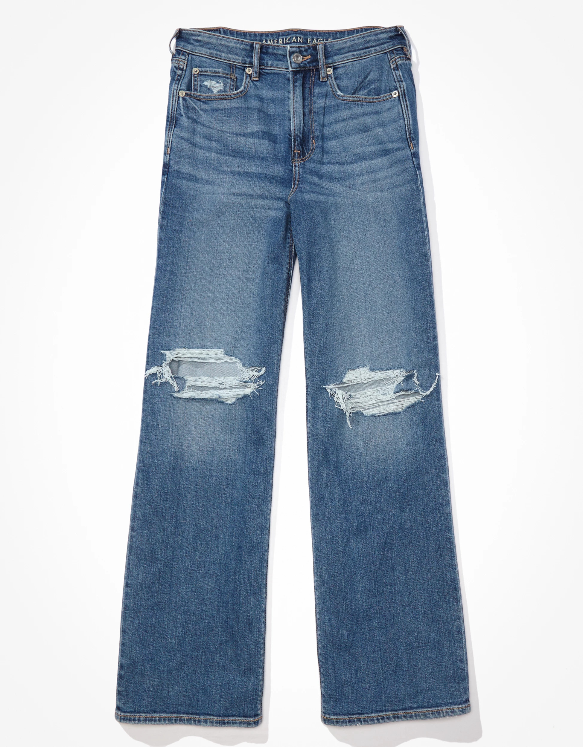 AE Dreamy Drape Stretch Ripped Super High-Waisted Baggy Wide-Leg Jean | American Eagle Outfitters (US & CA)