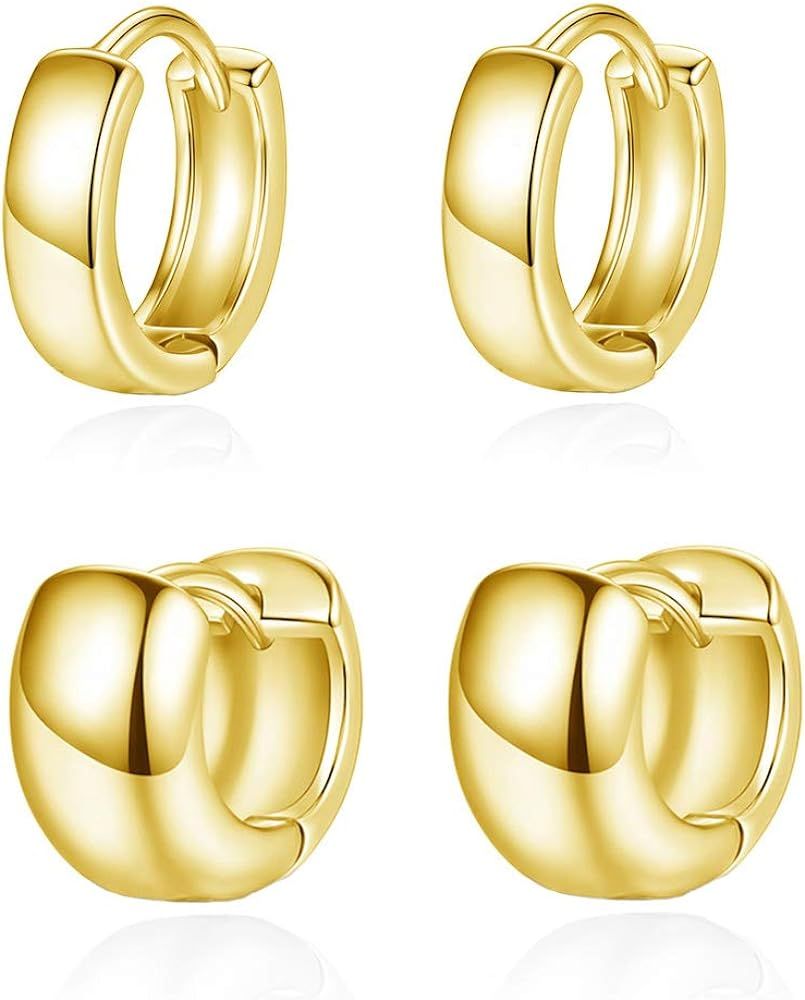 14K Gold Plated Hoop Huggie Earrings | Small Hoop Earrings |Gold Earrings for Women, Basic Simple Mi | Amazon (US)
