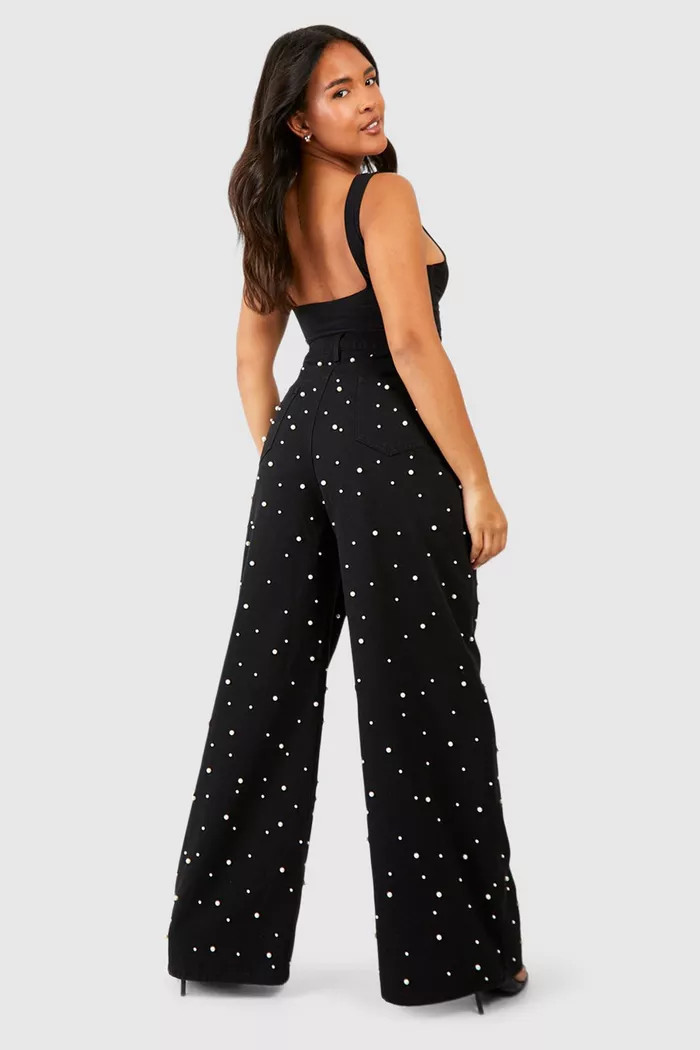 Plus Pearl Embellished Wide Leg Jean | boohoo (US & Canada)