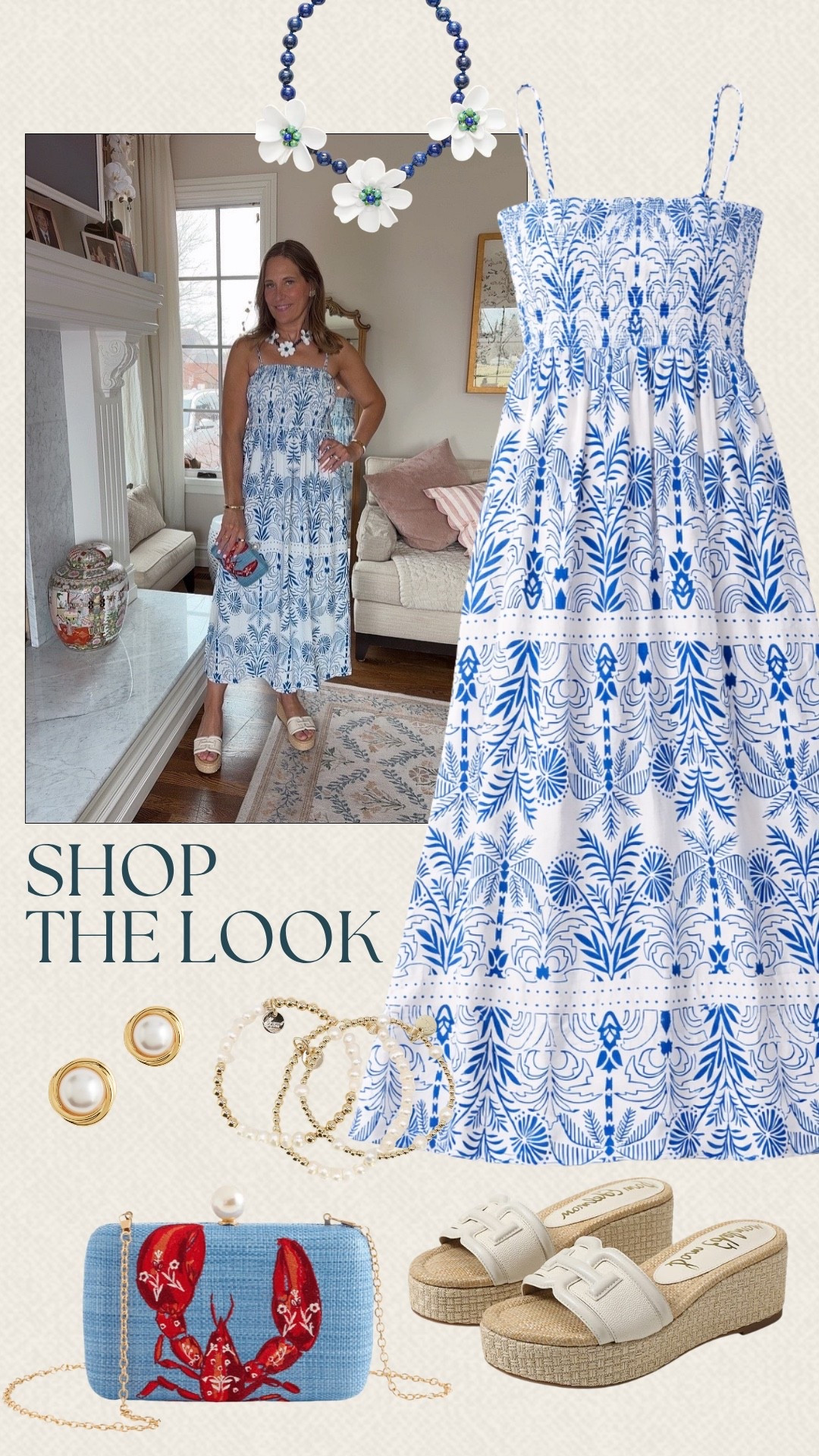 We love this blue and white Social Threads dress for spring! Pairing it with a statement necklace and bag pulls the outfit together! This would be a perfect outfit for a girls day!

#LTKOver40 #LTKSeasonal #LTKMidsize