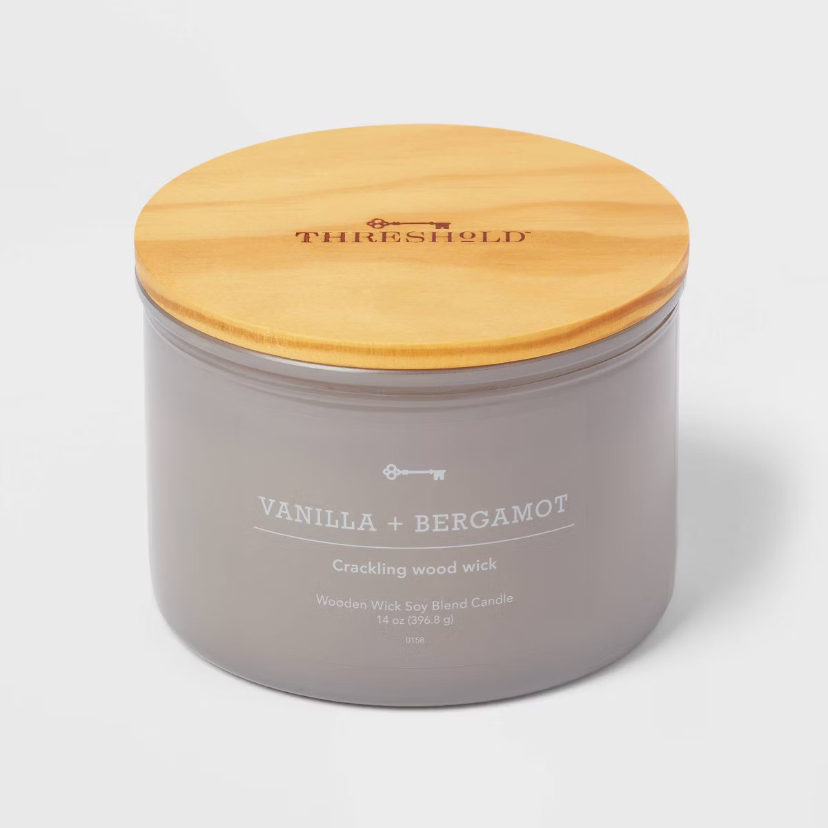 14oz Lidded Gray Glass Jar Crackling Wooden 3-Wick Candle with Clear Label Vanilla + Bergamot - T... | Target