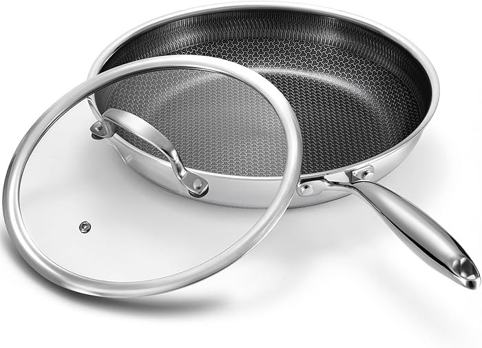 Non Stick 8 Inch Frying Pan with Lid, Hybrid Nonstick Stainless Steel Skillet Pan with Stay-cooli... | Amazon (US)