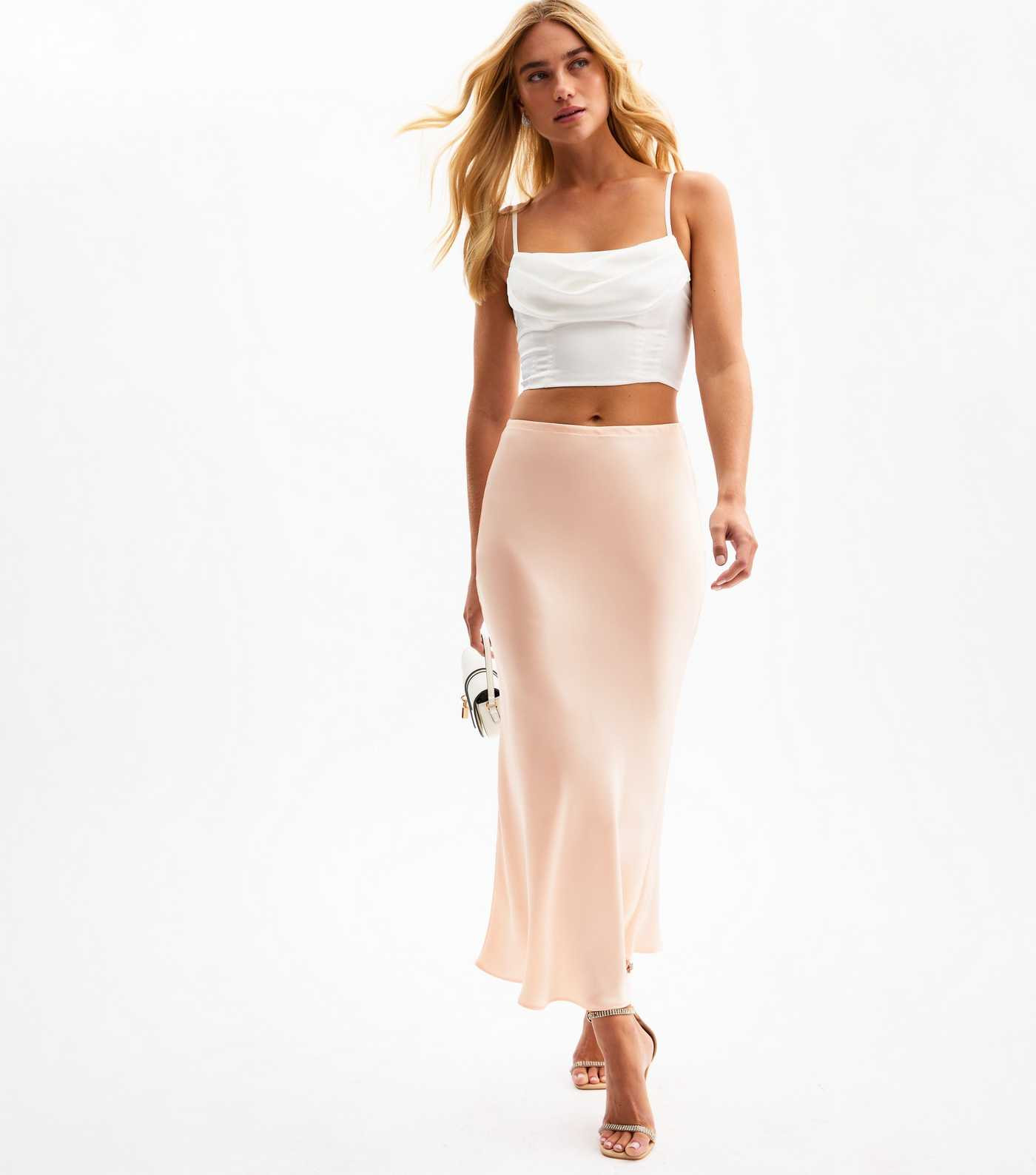 Light Pink Bias Cut Satin Midi Skirt
						
						Add to Saved Items
						Remove from Saved Item... | New Look (UK)