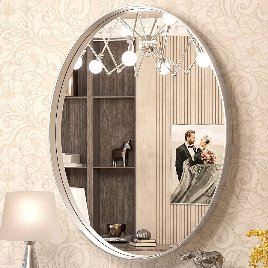TokeShimi Oval Mirrors for Wall Decor 22x30 Inch with Non-Rusting Aluminum Alloy Brushed Silver M... | Amazon (US)