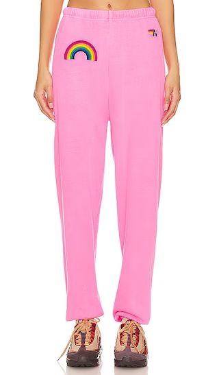 Rainbow Embroidery Sweatpant in Neon Pink | Revolve Clothing (Global)