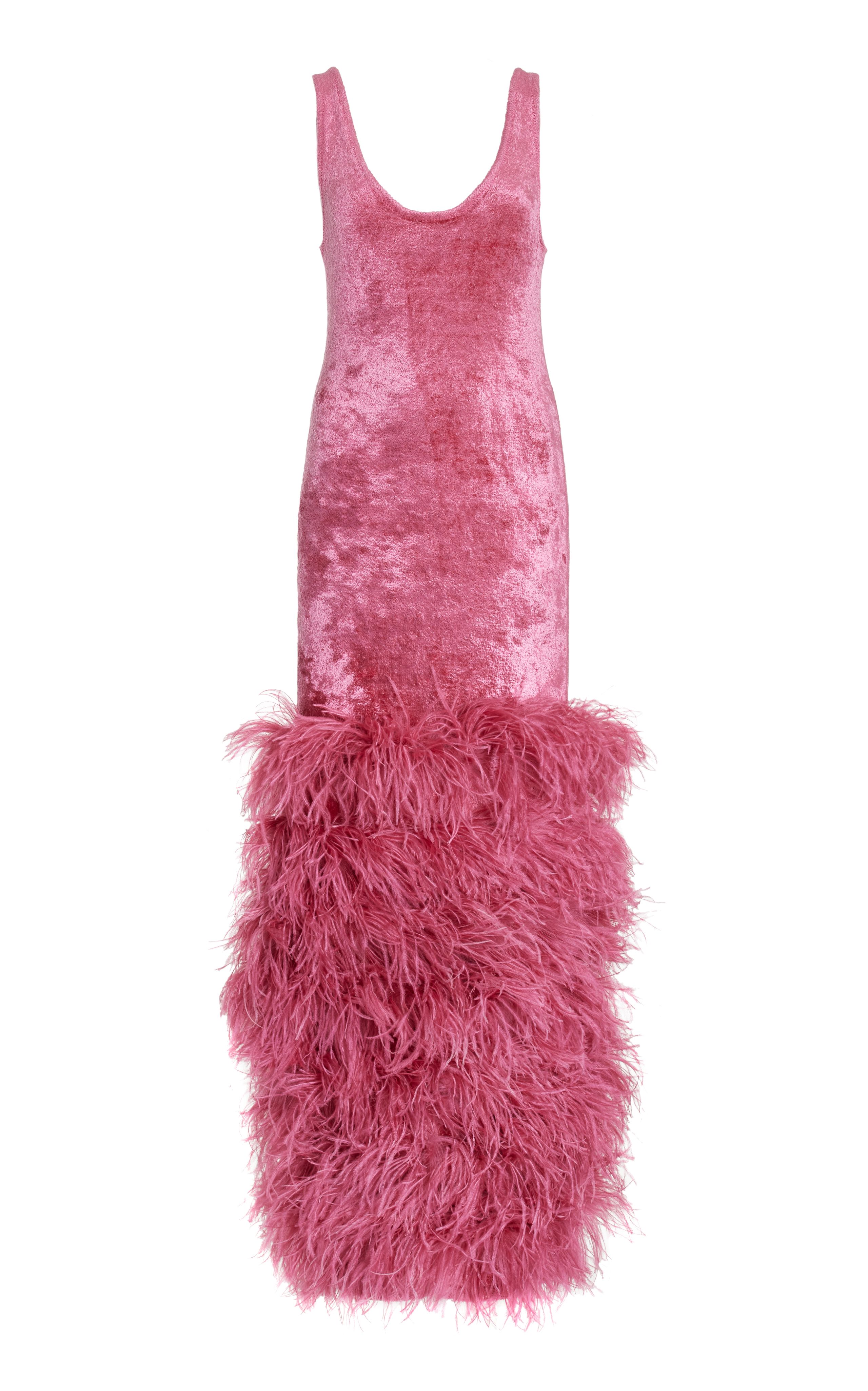 Feather-Trimmed Velvet Maxi Dress | Moda Operandi (Global)