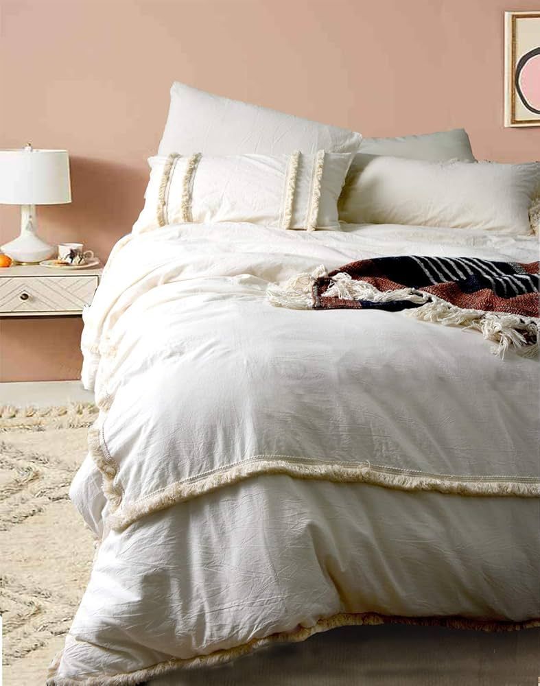 Flber Ivory Duvet Cover Tufted Boho Bedding Comforter Queen Size, 86in x90in | Amazon (US)