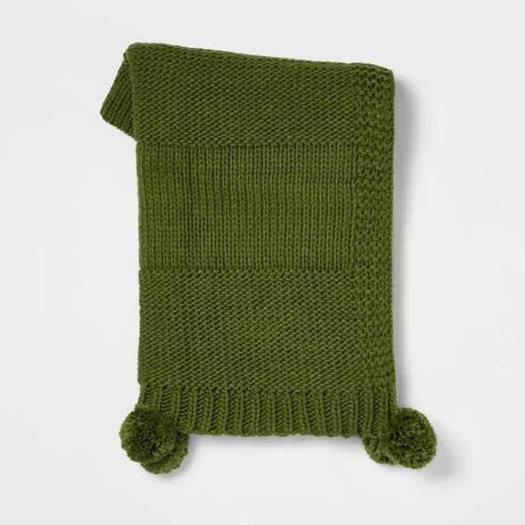 Chunky Knit Throw Blanket with Pom-Poms - Threshold™ | Target