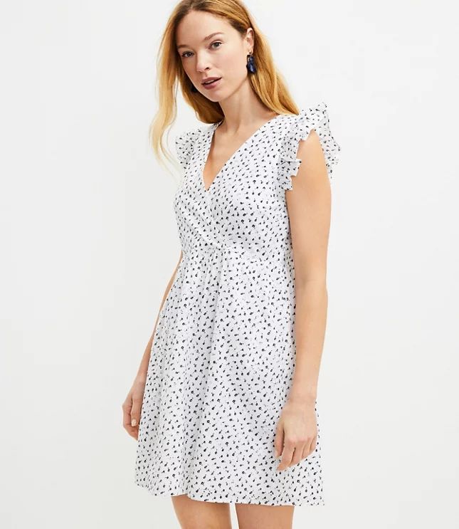 Eyelet Ruffle Sleeve Crossover Dress | LOFT | LOFT