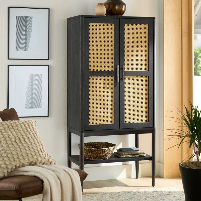 Better Homes & Gardens Springwood Caning Storage Cabinet, Charcoal Finish - Walmart.com | Walmart (US)