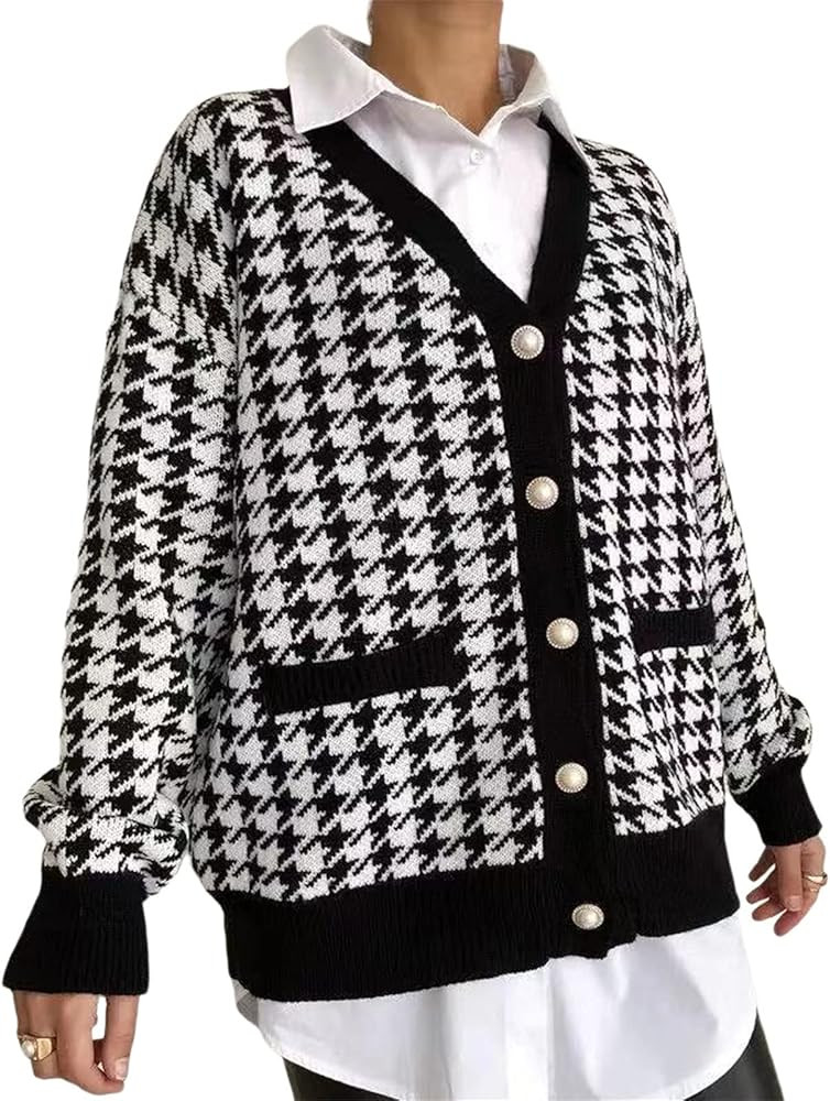 Women Y2K Knitwear Sweet Floral Cardigans V Neck Long Sleeve Casual Sweater Open Front Button 90s Ou | Amazon (US)