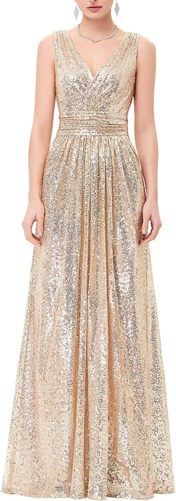 Kate Kasin Women Sequin Bridesmaid Dress Sleeveless Maxi Evening Prom Dresses | Amazon (US)