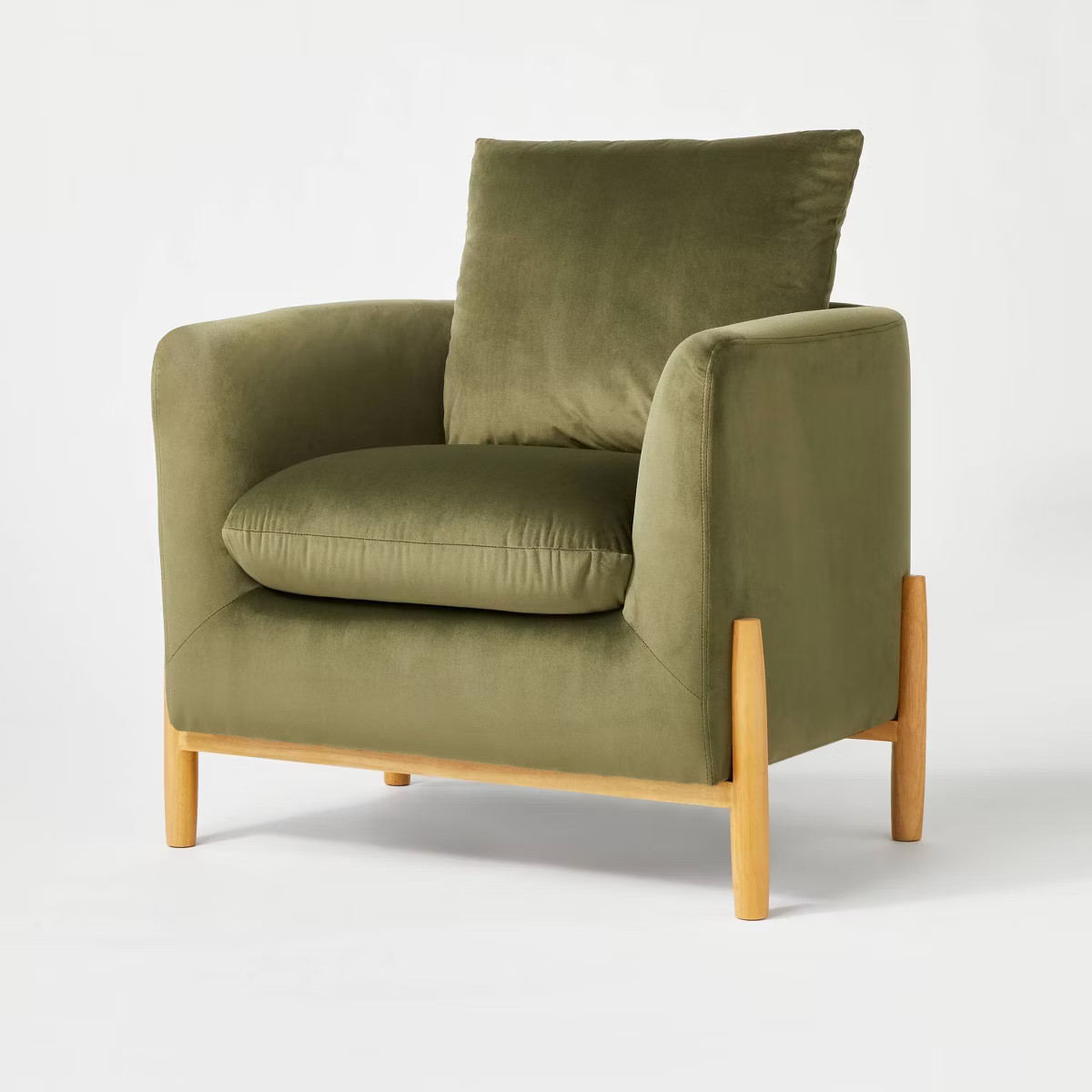Elroy Accent Chair with Wooden Legs Olive Green Velvet - Threshold™ designed with Studio McGee:... | Target