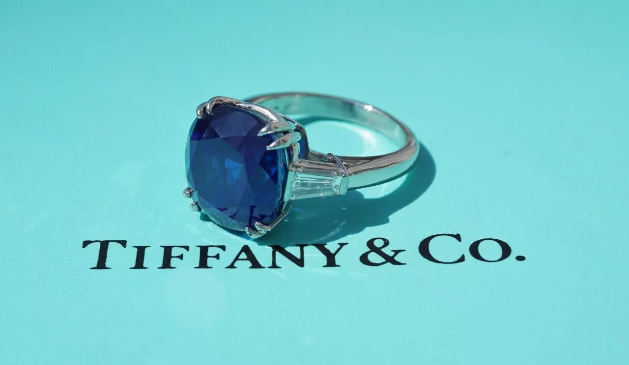 Tiffany & Co. 14.63 carat Blue Sapphire & Diamond Ring, Platinum, Natural | eBay US