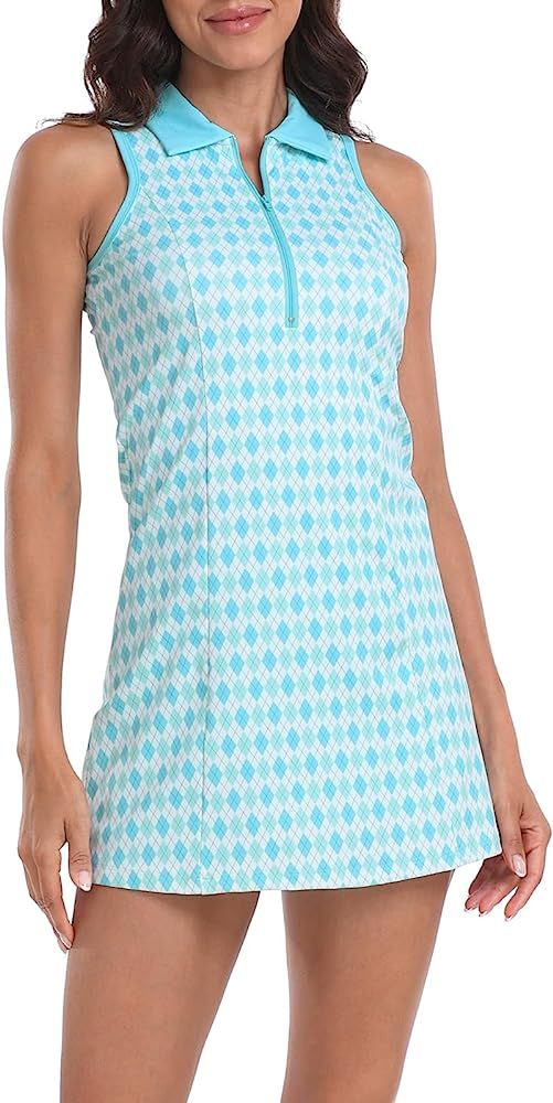 HDE Women's Tennis Dress Sleeveless Athletic Zip Up Golf Dresses with Separate Shorts | Amazon (US)
