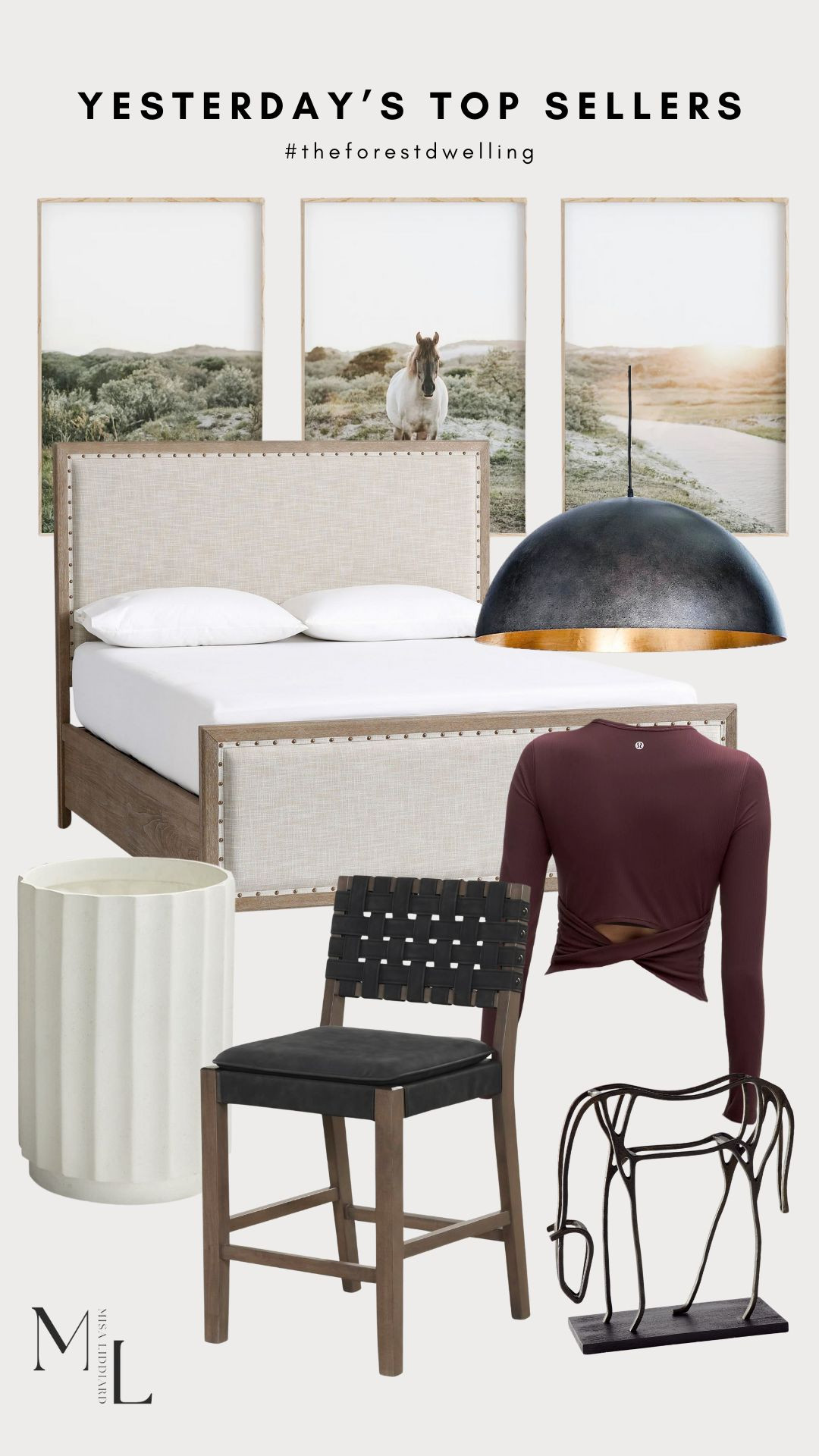 Sharing sources for yesterday's top selling items. The Toulouse bed has functional storage on each side and looks very similar to the Restoration Hardware frame that is in our primary bedroom. The floating frames in the hallway got a refresh with these gorgeous horse prints, they look so good. We have two of the Sigmund pendants in the largest size over our kitchen island. 

 #LTKHome #LTKStyleTip