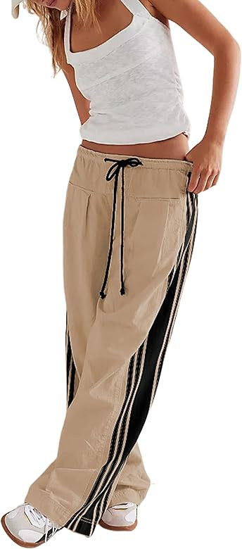 Hongsui Women's Wide Leg Pants Drawstring High Rise Side Striped Slouchy Palazzo Pants with Pocke... | Amazon (US)
