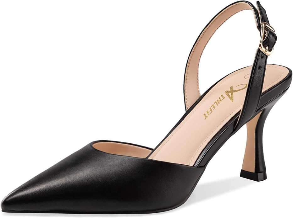 Athlefit Women's Kitten Heels Closed Toe Pumps Shoes | Pointed Toe Stiletto Dress Heels, Soft Lat... | Amazon (US)