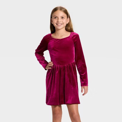 Girls' Long Sleeve Velour Dress - Cat & Jack™ | Target
