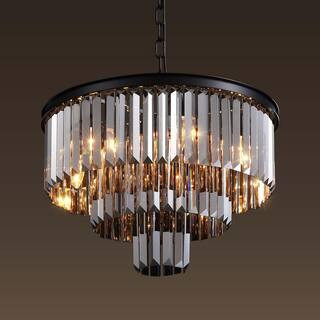 SILJOY 3-Tier Black and Smoked Crystal Chandelier 20 in. 6-Light Modern Kitchen Island Dining Tab... | The Home Depot