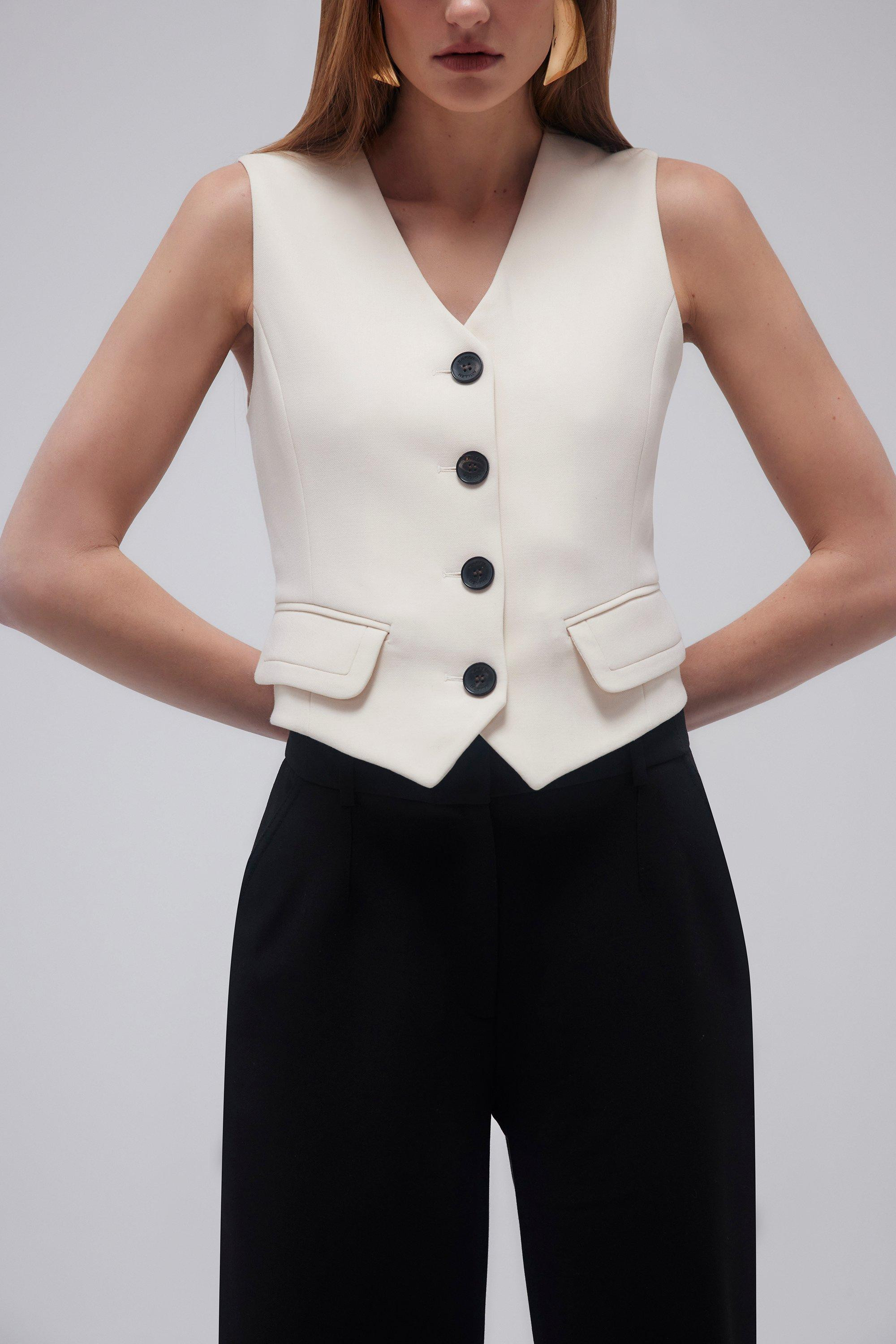 Compact Stretch Tailored Buttoned Waistcoat | Karen Millen UK + IE + DE + NL