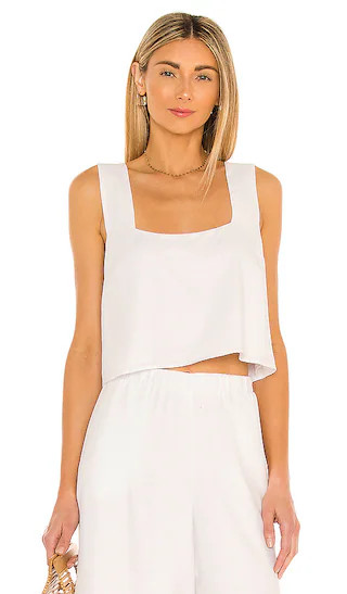 Tara Crop Top in White Linen White Tank Top White Pants Outfit White Matching Set Vacation Sets | Revolve Clothing (Global)