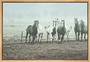SIGNFORD Framed Canvas Print Wall Art Horses Galloping on Ranch Animals Wildlife Photography Mode... | Amazon (US)