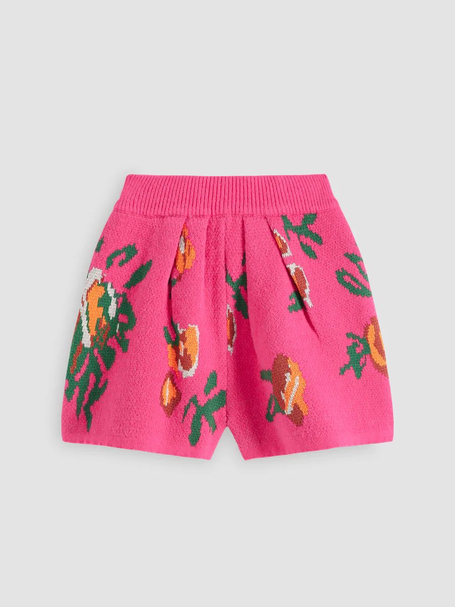 Pink Flower Pattern Knit Shorts | Cider